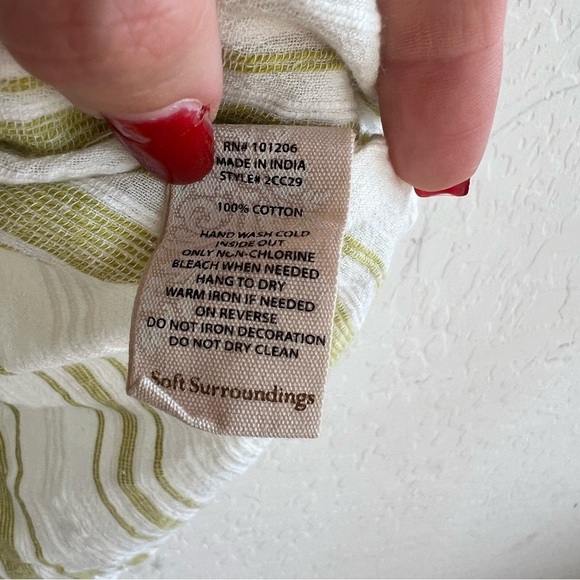 Soft Surroundings Elisha Tunic Green Striped Turquoise Bead Trim Gauze Top - Picture 7 of 7